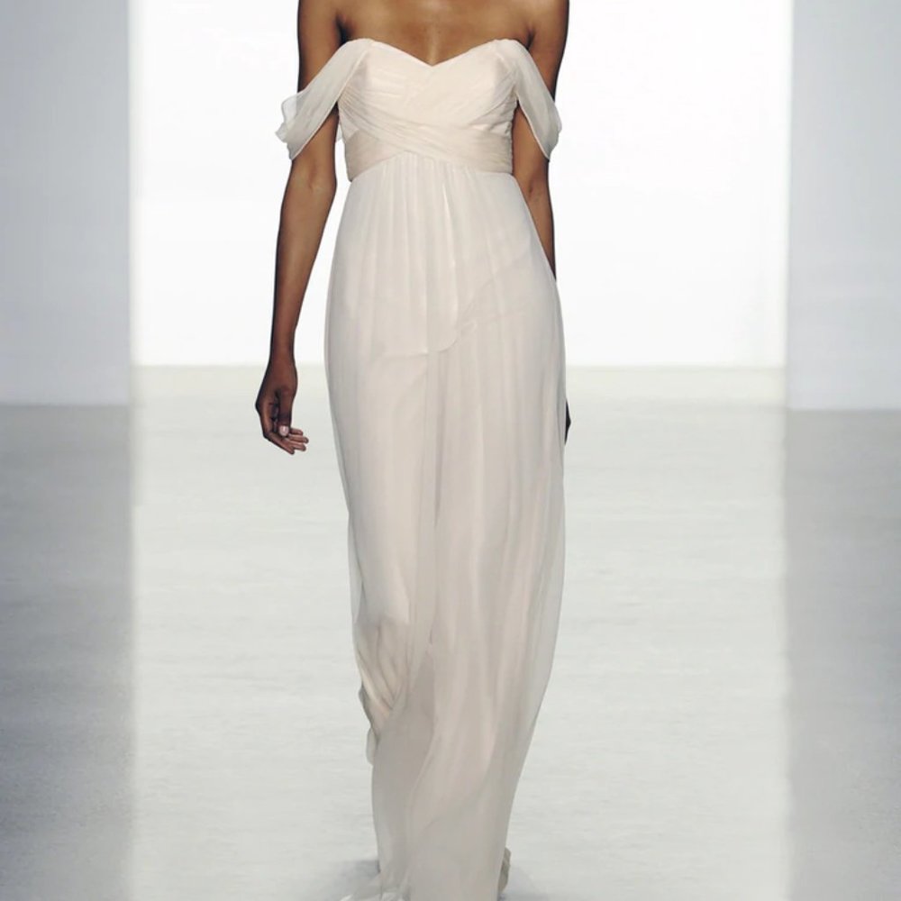 Amsale G851 off shoulder bridesmaid dress in Size 4 Bellini
